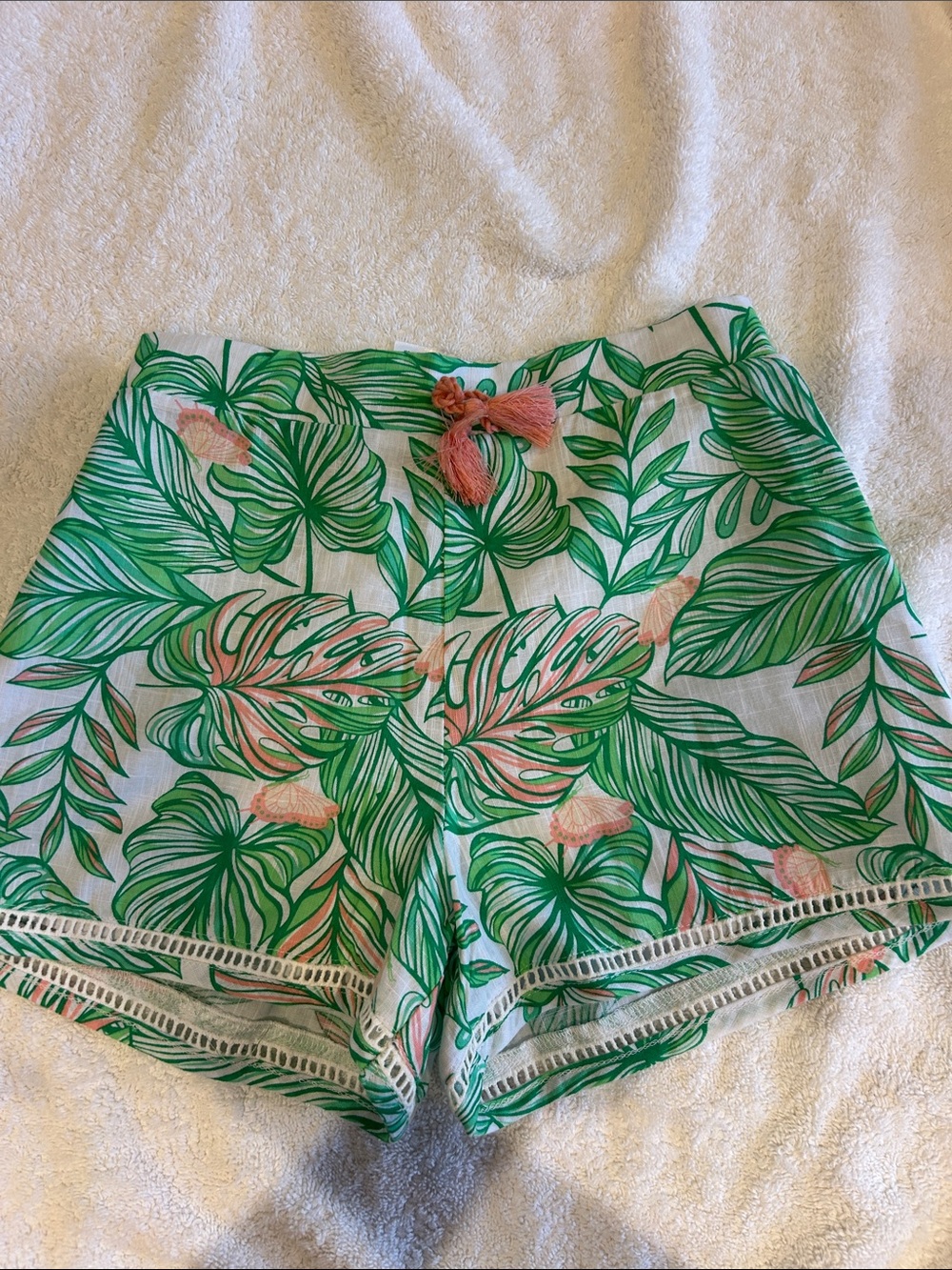 Lilly Pulitzer Green and Pink Tropical Leaf Kids Shorts